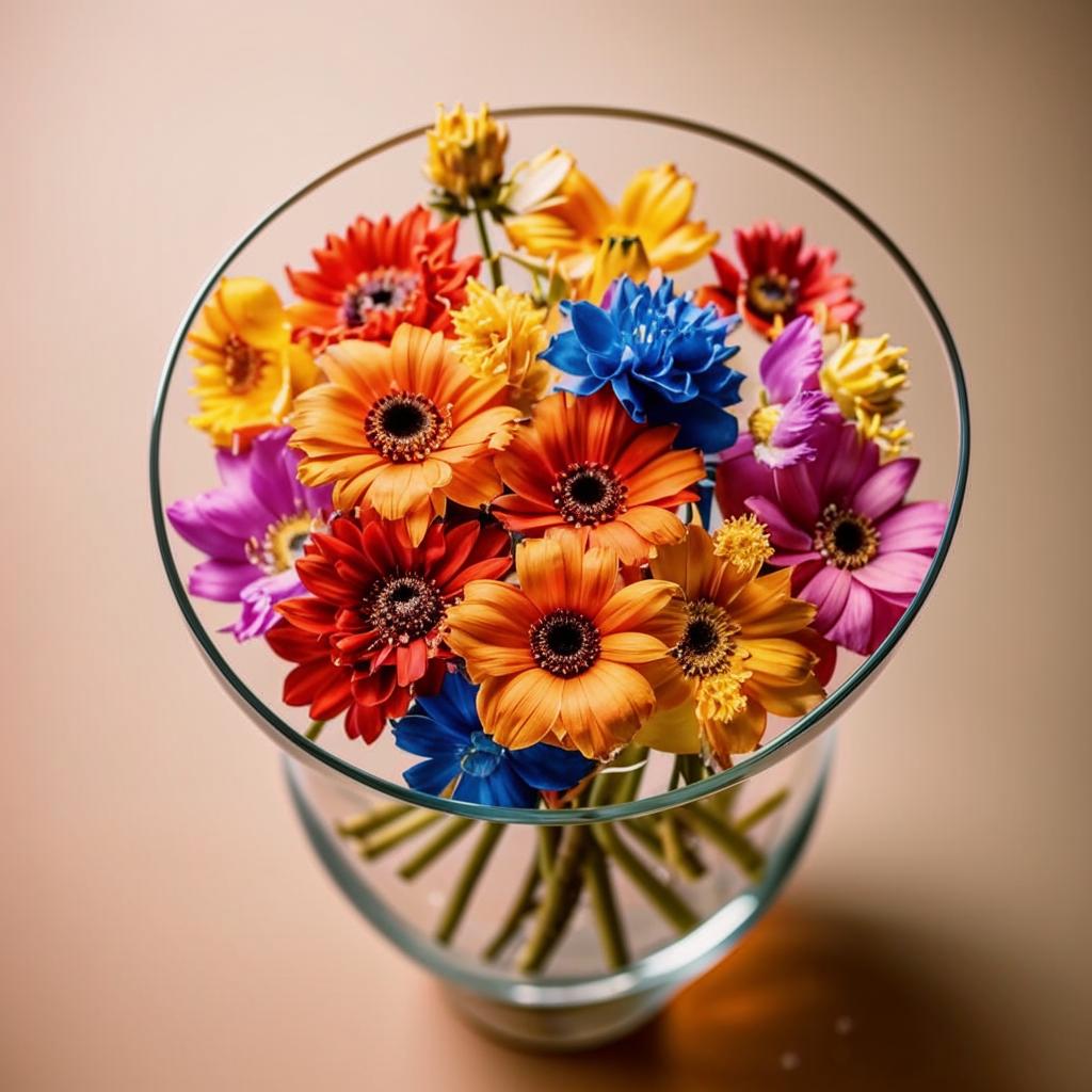 Foto bunga potong bermekaran dalam vas kaca, menunjukkan tips perawatan seperti memangkas batang dan mengganti air secara teratur