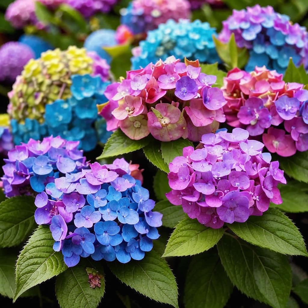 Foto bunga hortensia dengan berbagai warna, melambangkan keindahan dan makna yang mendalam.