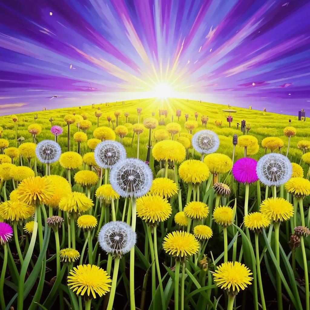 Foto bunga dandelion berwarna-warni yang melambangkan kebahagiaan, harapan, dan penyembuhan.