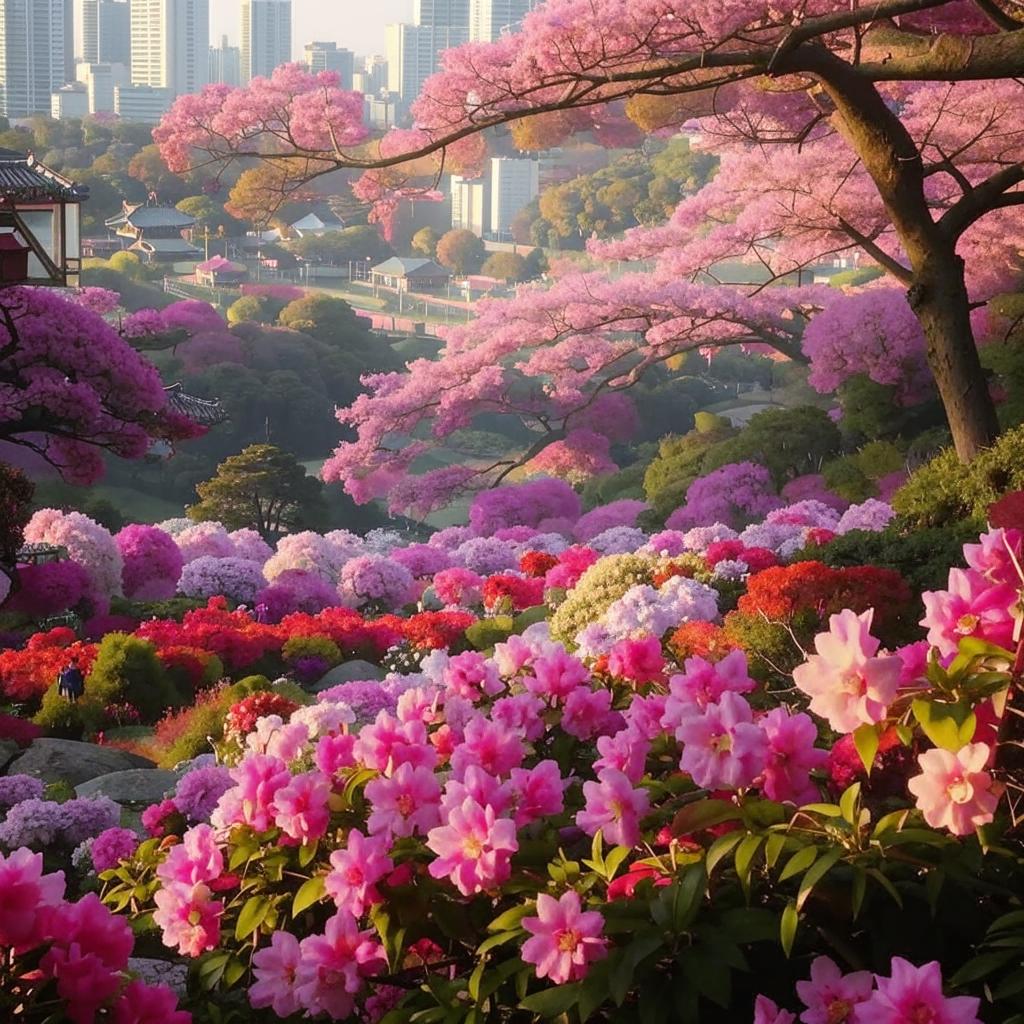 Bunga azalea bermekaran warna-warni di Taman Wonmi, menawarkan pemandangan yang menakjubkan
