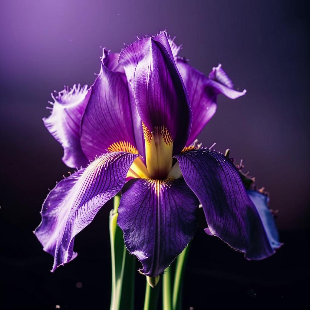 Bunga iris ungu muda dengan background taman hijau